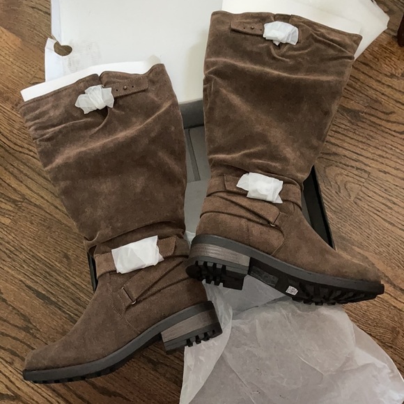 TORRID BOOTS NWT BROWN OILED FAUX LEATHER KNEE-HIGH BOOTS - Picture 11 of 15